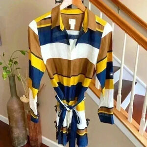 Chico's Linen Long Sleeve Cardigan Golden Ochre Striped Multi Color Size 0